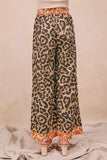 BiBi Leopard Print With Contrast Banded Wide Pants - Trendsi - Flyclothing LLC