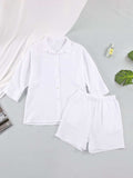 Texture Button Up Shirt and Shorts Set - Trendsi - Flyclothing LLC