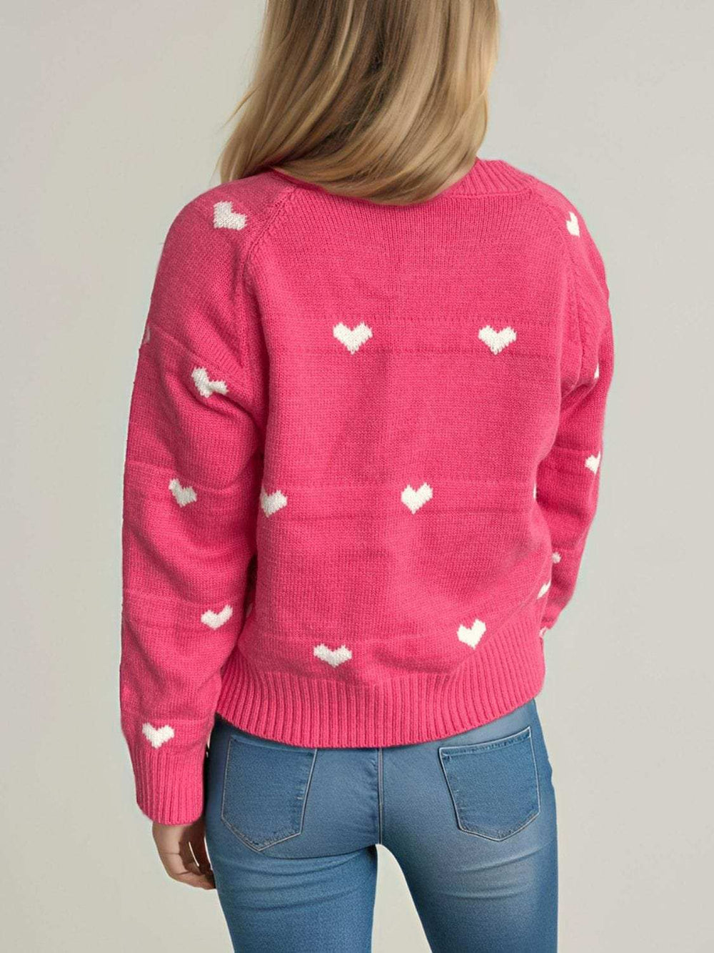 Heart Round Neck Zip Up Cardigan - Trendsi - Flyclothing LLC
