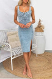 Side Slit Washed Scoop Neck Denim Dress - Trendsi - Flyclothing LLC