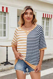 Striped Round Neck Half Sleeve T-Shirt - Trendsi - Flyclothing LLC
