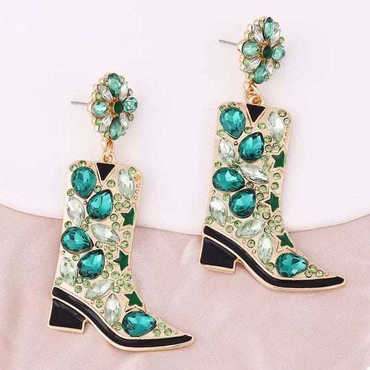 Western Boot Dangle Earrings with Rhinestones - Trendsi - Flyclothing LLC