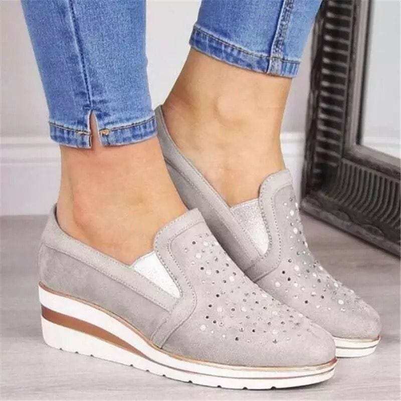 Rhinestone Wedge Slip-Ons - Trendsi - Flyclothing LLC