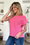 Double Take Full Size Cable-Knit Round Neck Short Sleeve Sweater - Trendsi - Flyclothing LLC