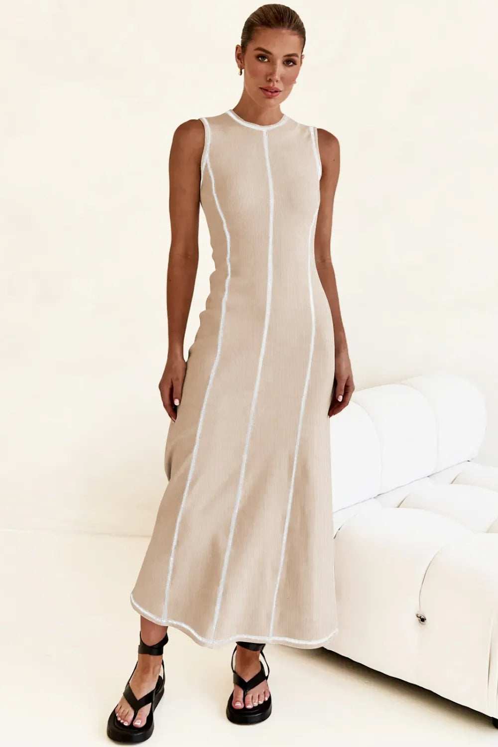 Contrast Stitching Maxi Tank Dress - Trendsi - Flyclothing LLC