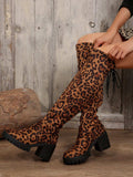 Leopard Round Toe Block Heel Boots - Trendsi - Flyclothing LLC