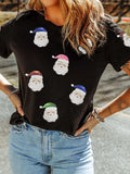 Christmas Santa Sequin Short Sleeve T Shirt - Trendsi - Flyclothing LLC