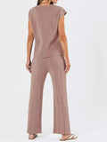Casual Solid Color Cap Sleeve Top and Pants Knit Set - Trendsi - Flyclothing LLC