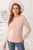 Textured Round Neck Long Sleeve Blouse - Trendsi - Flyclothing LLC