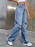 Distressed Wide Leg Jeans with Pockets - Trendsi - Flyclothing LLC
