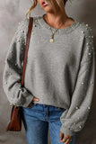 Pearl Detail Round Neck Long Sleeve Sweater - Trendsi - Flyclothing LLC