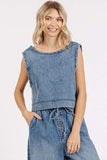 Mittoshop Washed Denim Distressed Detail Crop Tank - Trendsi - Flyclothing LLC