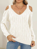 Cable-Knit V-Neck Long Sleeve Sweater - Trendsi - Flyclothing LLC