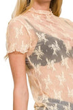 Zenana Lace See-through Layering Short Sleeve Top - Trendsi - Flyclothing LLC