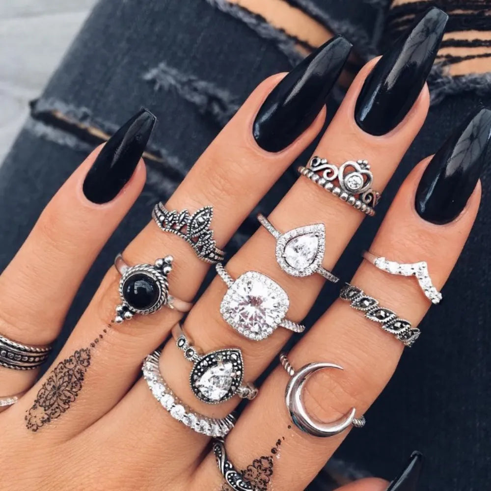 Alloy Synthetic Crystal 11-Piece Ring Set - Trendsi - Flyclothing LLC