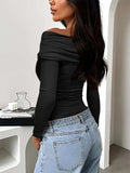 Ruched One Shoulder Long Sleeve T-Shirt - Trendsi - Flyclothing LLC