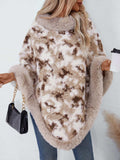 Furry Contrast Three-Quarter Poncho - Trendsi - Flyclothing LLC