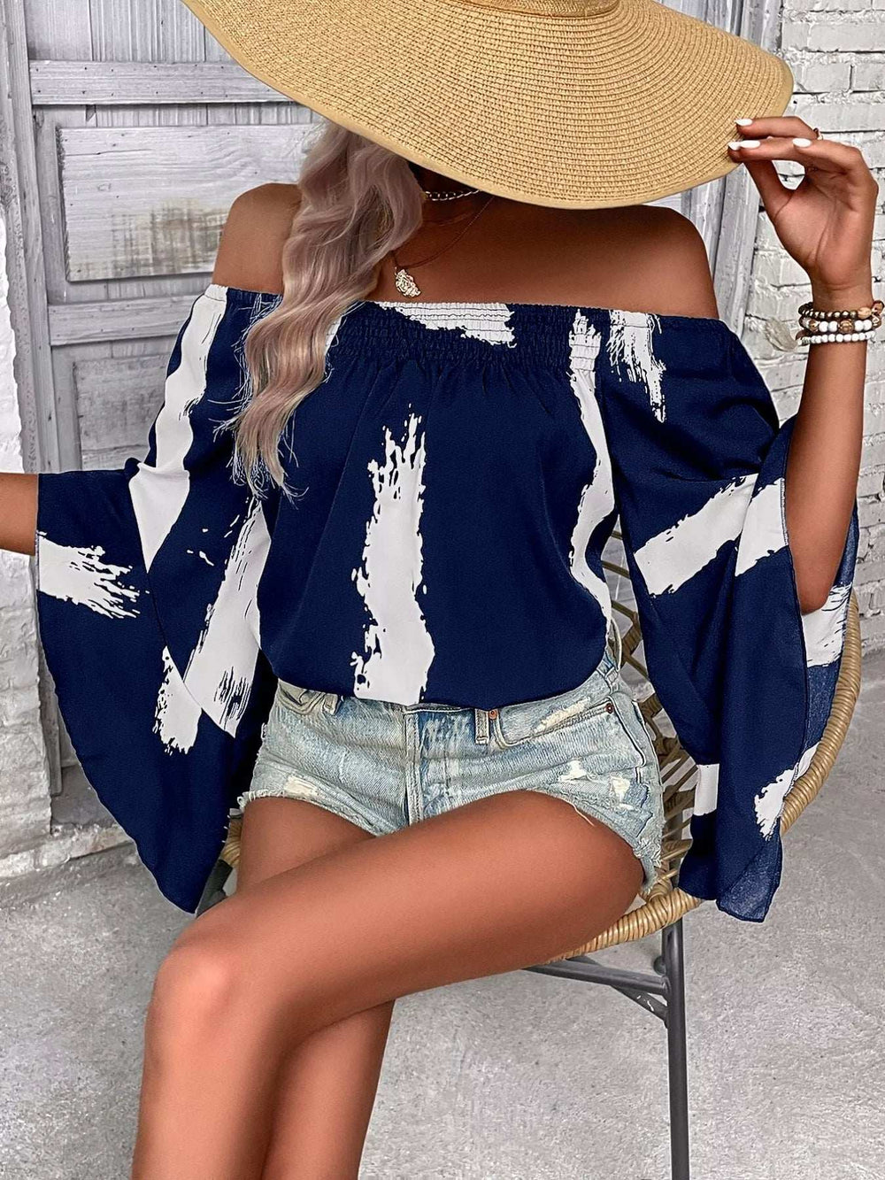 Off Shoulder Bell Sleeve Blouse - Trendsi - Flyclothing LLC