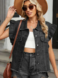 Raw Hem Cap Sleeve Denim Jacket - Trendsi - Flyclothing LLC