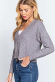 ACTIVE BASIC V-Neck Button Up Long Sleeve Knit Cardigan - Trendsi - Flyclothing LLC