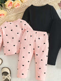 Children's Heart Print Ribbed Top and Pants Set - Trendsi - Flyclothing LLC