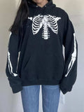 Drawstring Skeleton Long Sleeve Hoodie - Trendsi - Flyclothing LLC