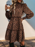 Frill Printed Mock Neck Long Sleeve Mini Dress - Trendsi - Flyclothing LLC