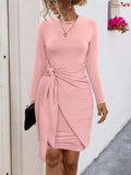 Round Neck Long Sleeve Bodycon Dress - Trendsi - Flyclothing LLC
