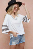 BiBi Triblend Knit Top with Leopard Band Detail - Trendsi - Flyclothing LLC