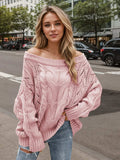 Cable Knit Openwork Off-Shoulder Sweater - Trendsi - Flyclothing LLC