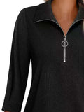 Half Zip Collared Neck Three-Quarter Sleeve T-Shirt - Trendsi - Flyclothing LLC