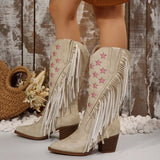 Star Fringe Block Heel Boots - Trendsi - Flyclothing LLC