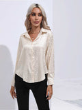 Leopard Collared Neck Long Sleeve Shirt - Trendsi - Flyclothing LLC