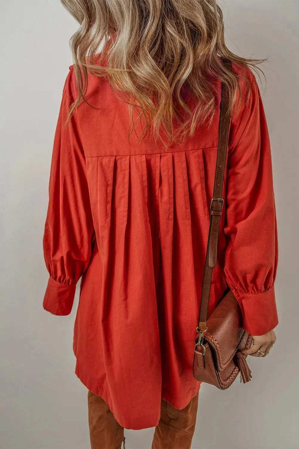Pocketed Button Down Long Sleeve Shirt Dress - Trendsi - Flyclothing LLC