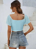 Drawstring Short Sleeve Crop Top - Trendsi - Flyclothing LLC