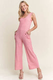 ADORA Ribbed V-Neck Wide Leg Jumpsuit with Pockets - Trendsi - Flyclothing LLC