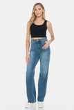Judy Blue Full Size Tummy Control Cut Raw Hem Straight Jeans - Trendsi - Flyclothing LLC