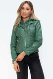 Snobbish Faux Leather Zip Up Drawstring Hooded Jacket - Trendsi - Flyclothing LLC