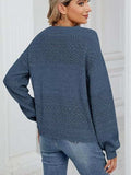Eyelet V-Neck Long Sleeve Sweater - Trendsi - Flyclothing LLC