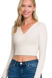 Zenana Ribbed Surplus Waist Band Long Sleeve Top - Trendsi - Flyclothing LLC