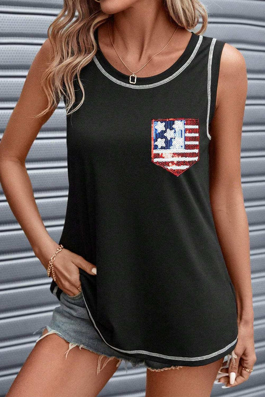 Sequin US Flag Round Neck Tank - Trendsi - Flyclothing LLC