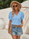Twisted Heart V-Neck Short Sleeve Blouse - Trendsi - Flyclothing LLC