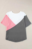 Color Block Round Neck Half Sleeve Top - Trendsi - Flyclothing LLC