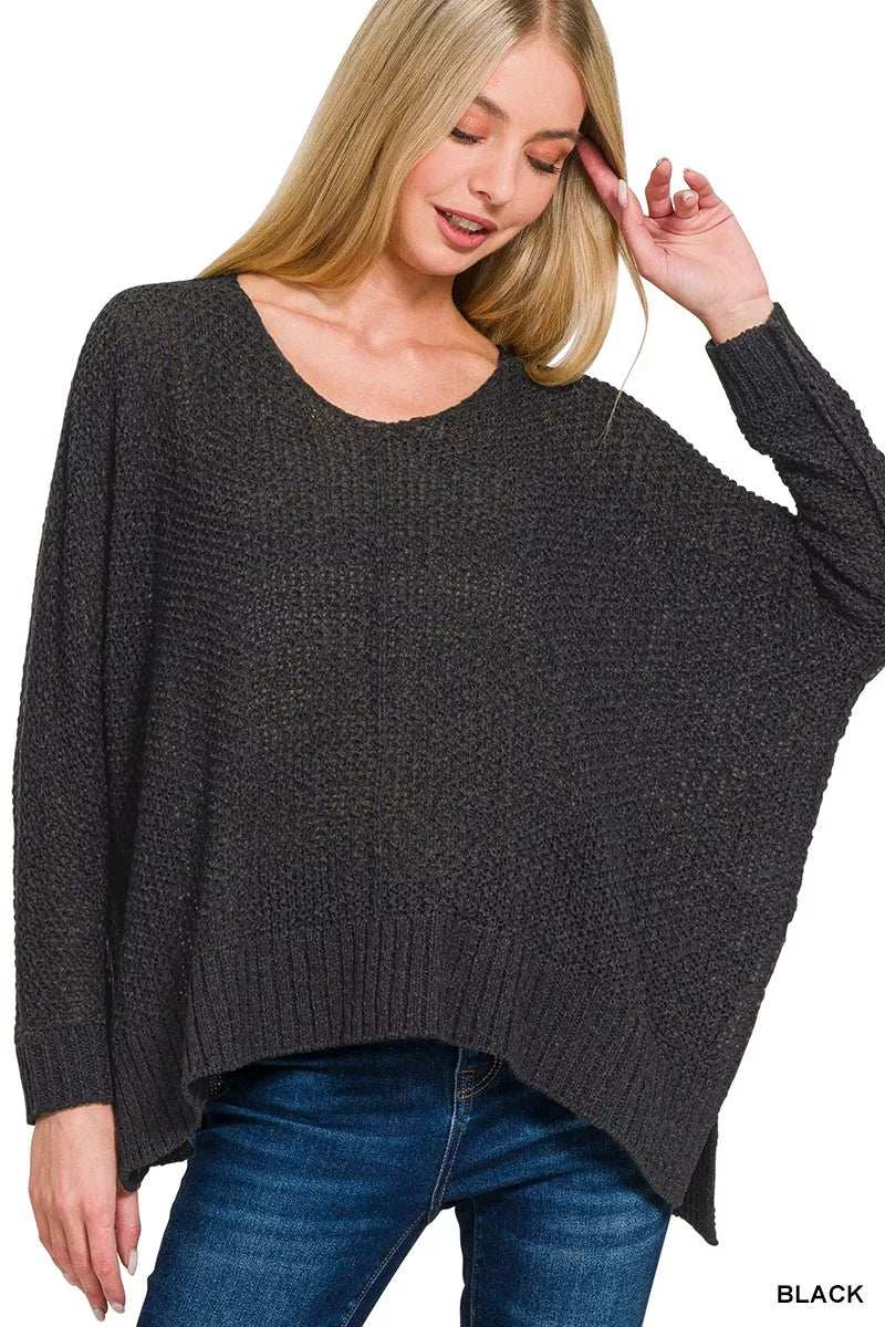Zenana Dolman Sleeve V-Neck Sweater - Trendsi - Flyclothing LLC