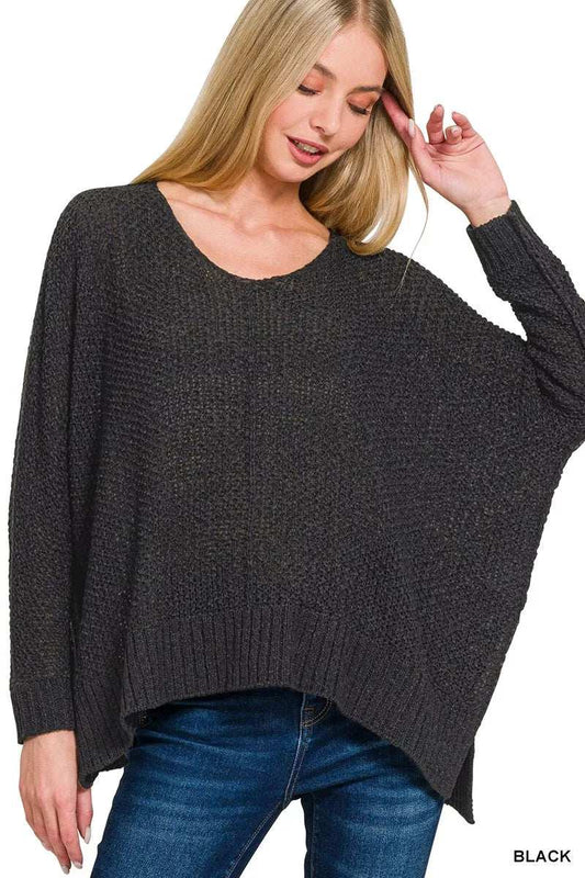 Zenana Dolman Sleeve V-Neck Sweater - Trendsi - Flyclothing LLC