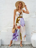 Cutout Printed Wide Strap Jumpsuit - Trendsi - Flyclothing LLC