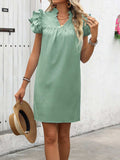 Ruffled Notched Cap Sleeve Mini Dress - Trendsi - Flyclothing LLC
