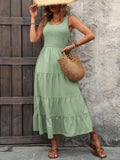 Smocked Scoop Neck Sleeveless Tank Dress - Trendsi - Flyclothing LLC