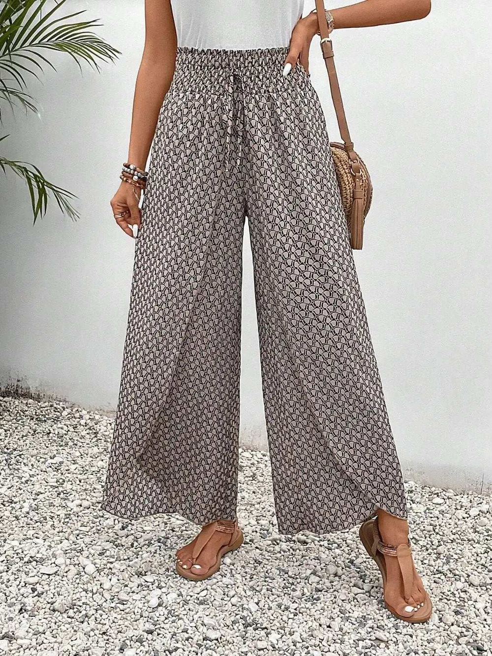 Tied Printed Wide Leg Pants - Trendsi - Flyclothing LLC