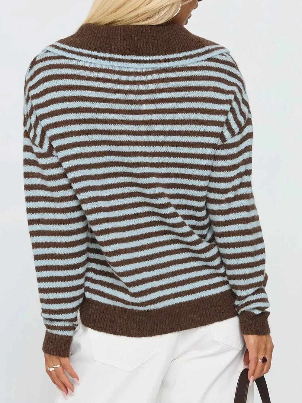 Striped Knit Dropped Shoulder Sweater - Trendsi - Flyclothing LLC